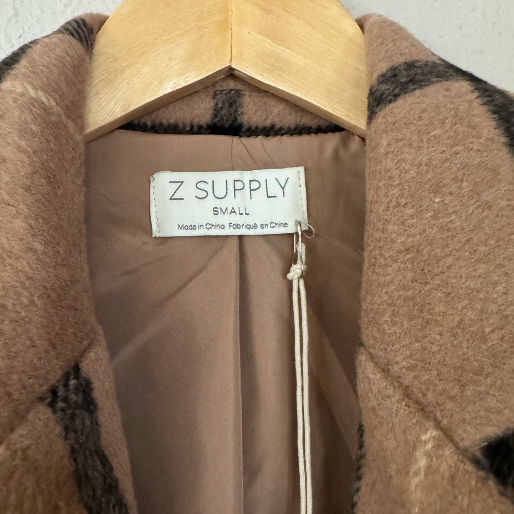 Z Supply Tan Plaid Women's Sweater Coat NWT - Picture 2 of 5